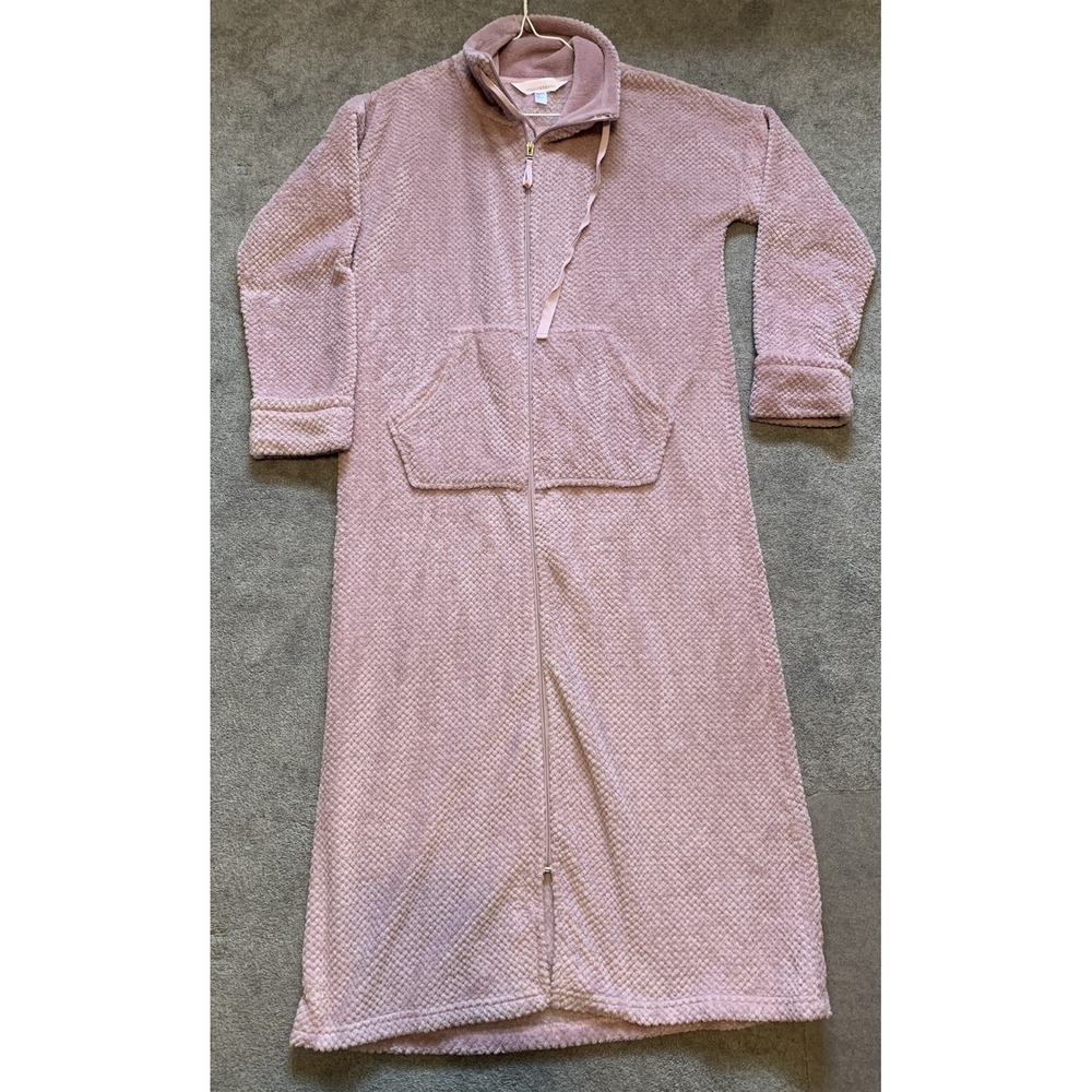 STAN HERMAN Women's Size Small  Plush Long Zip Lounger Robe Midi Light Rose Pink